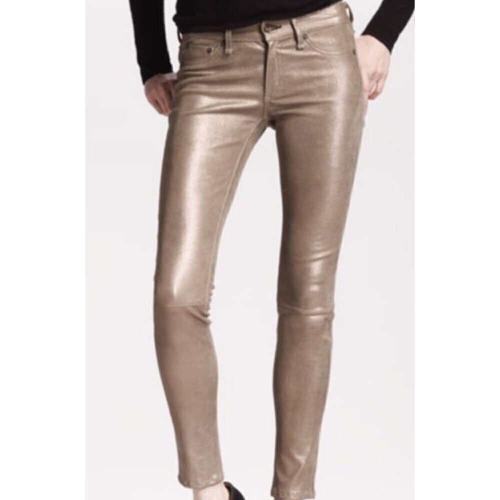 New Rag & Bone Bronze Skinny Leather Jeans Womens 27 w1602L008 - Picture 2 of 7